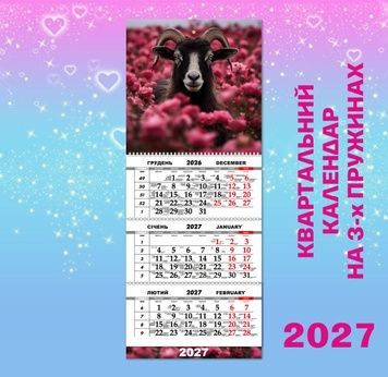 Квартальний настінний календар великий 2027, рік Кози 6