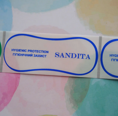 Гігієнічні наклейки сліп, 45х110мм, з логотипом (1 колір), прозора плівка в рулоні