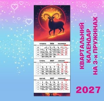 Квартальний настінний календар великий 2027, рік Кози 2